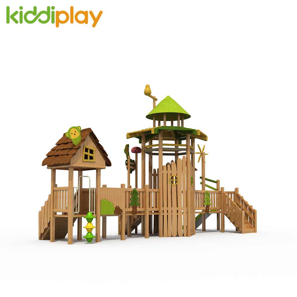 New Design Children Outdoor Wooden Playground Equipment with Slide And Play House