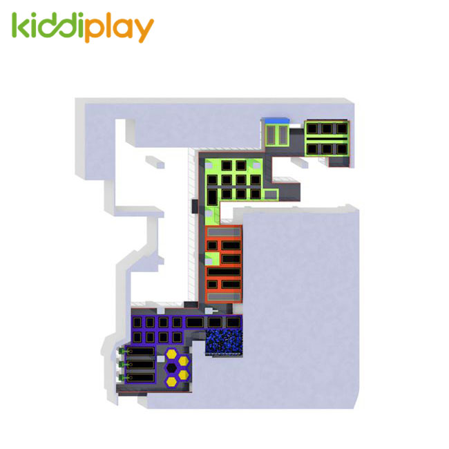 KD11034A Amazing Design Trampoline Park with Maze And Basketball Area Foam Pit Building Blocks. 